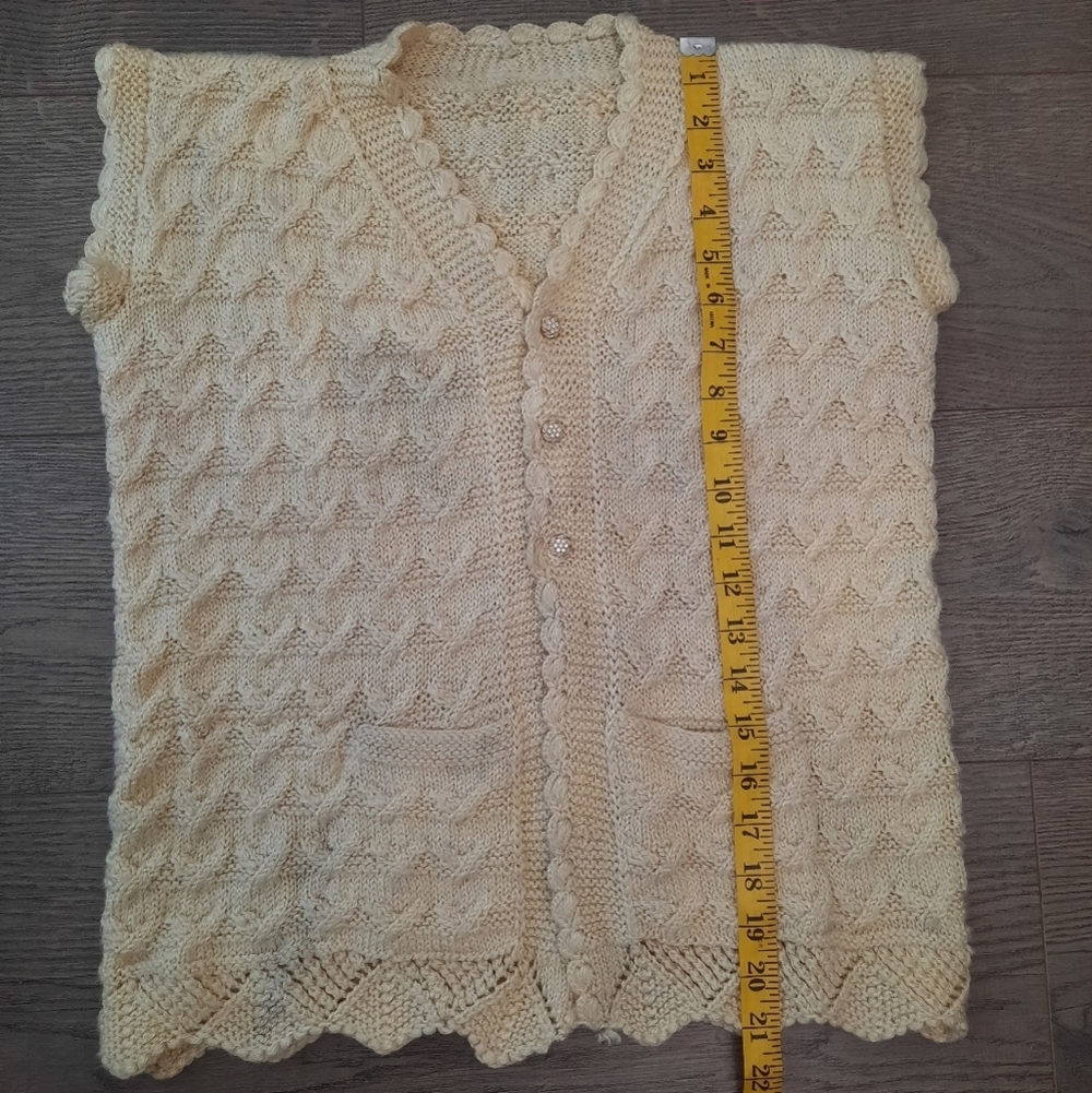 Vintage Cream Cable Knit Crochet Sweater Vest Cottagecore Boho Country - Picture 8 of 11